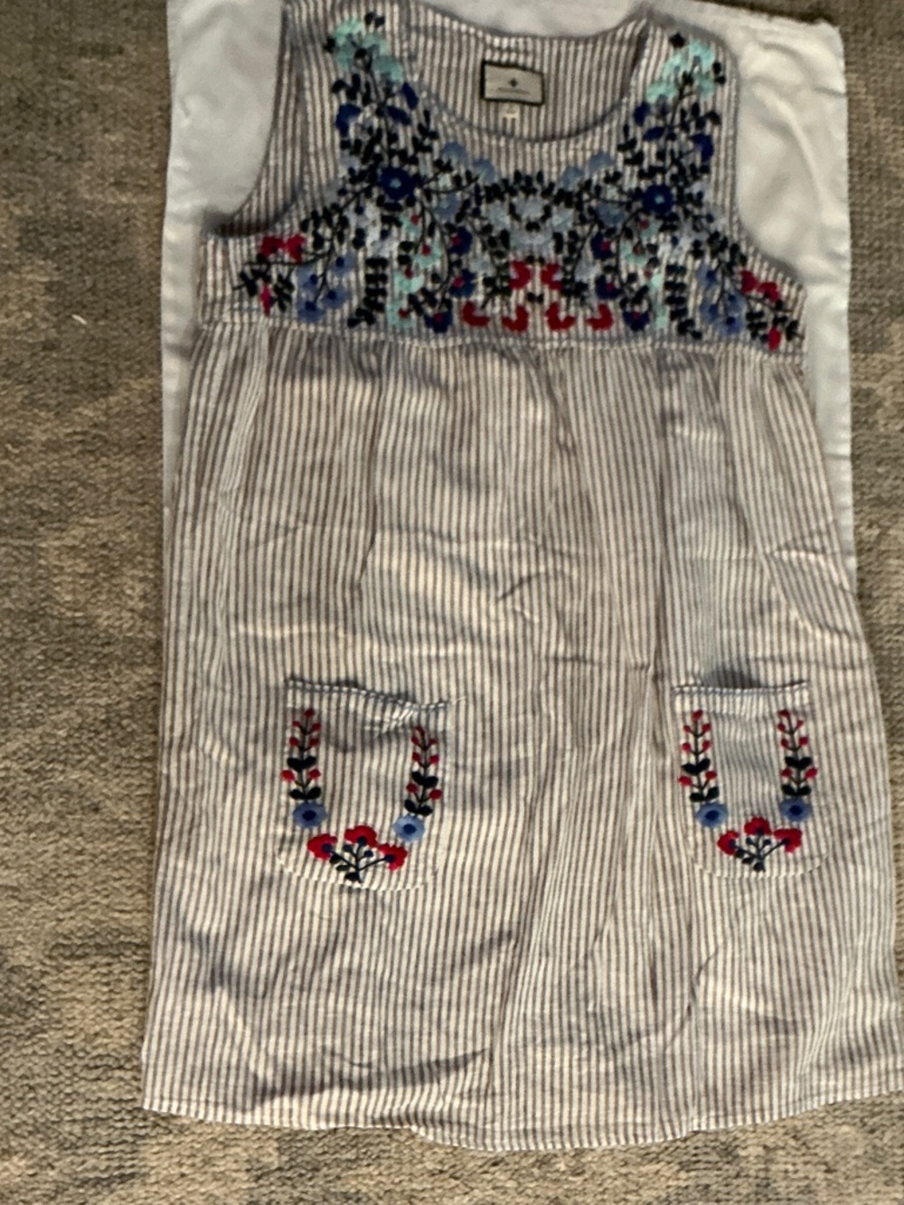 Tuckernuck Blue and White Striped Embroidered Mini Dress